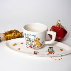 Pahar cu platou oval Pisica la borcanul de dulceata