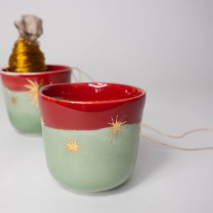 Pahar duo glaze rosu-verde-auriu cu stelute